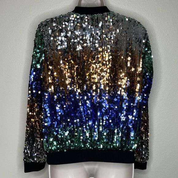 Starlette Multi Color Sequin Bomber Jacket Zip Front Lined Women Size Medium - Picture 5 of 14